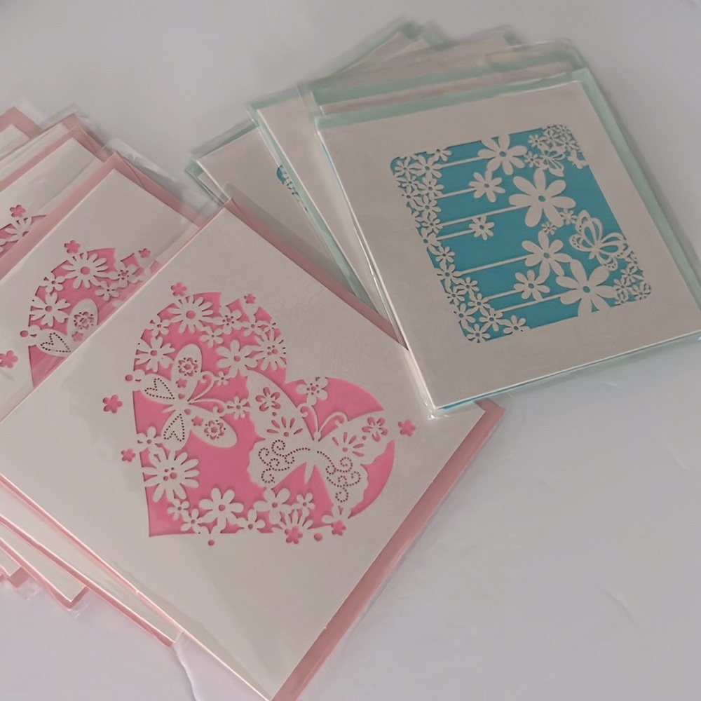 20 pcs Lovely Blank Heart Flowers Cards with Color Sheet Inside